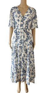 Desire Fashion Beige blue flora midi dress 01240709-1