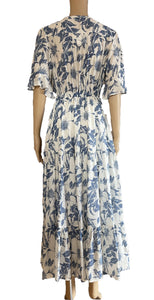 Desire Fashion Beige blue flora midi dress 01240709-1