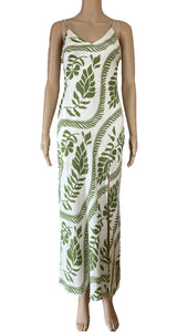 Desire Fashion beige green floral singlet maxi dress 01240332-2