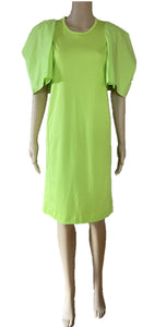 Green cotton puffy sleeves t-shirt dress