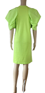 Green cotton puffy sleeves t-shirt dress