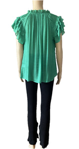 Sunny Girl Ruffle Sleeves Top Green