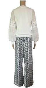 Striking cotton Knit Jumper with Puffy Lace sleeves White