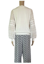 Load image into Gallery viewer, Striking cotton Knit Jumper with Puffy Lace sleeves White

