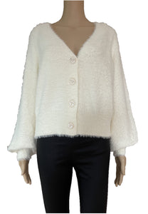 Sunny Girl Fluffy Puffy Sleeves Knit Jumper white