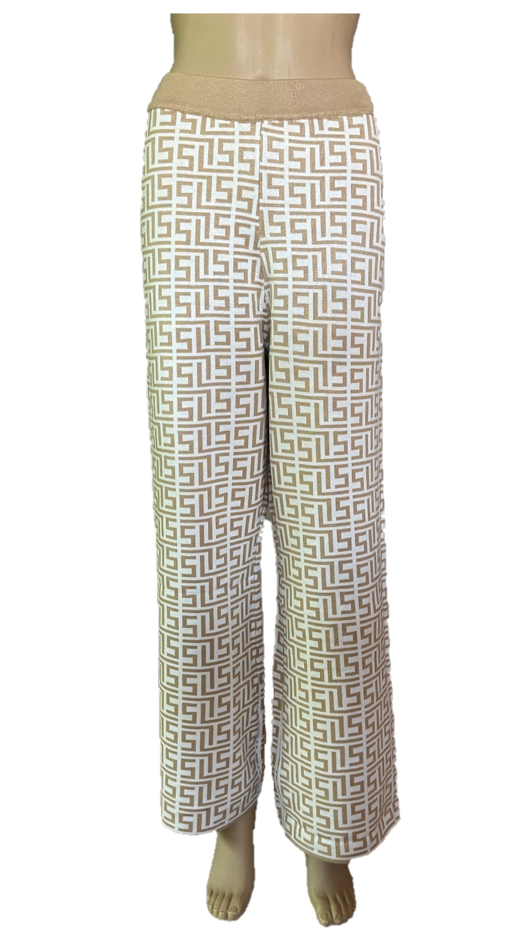 Sunny Girl Prints Knit Pants Beige & White  201014M