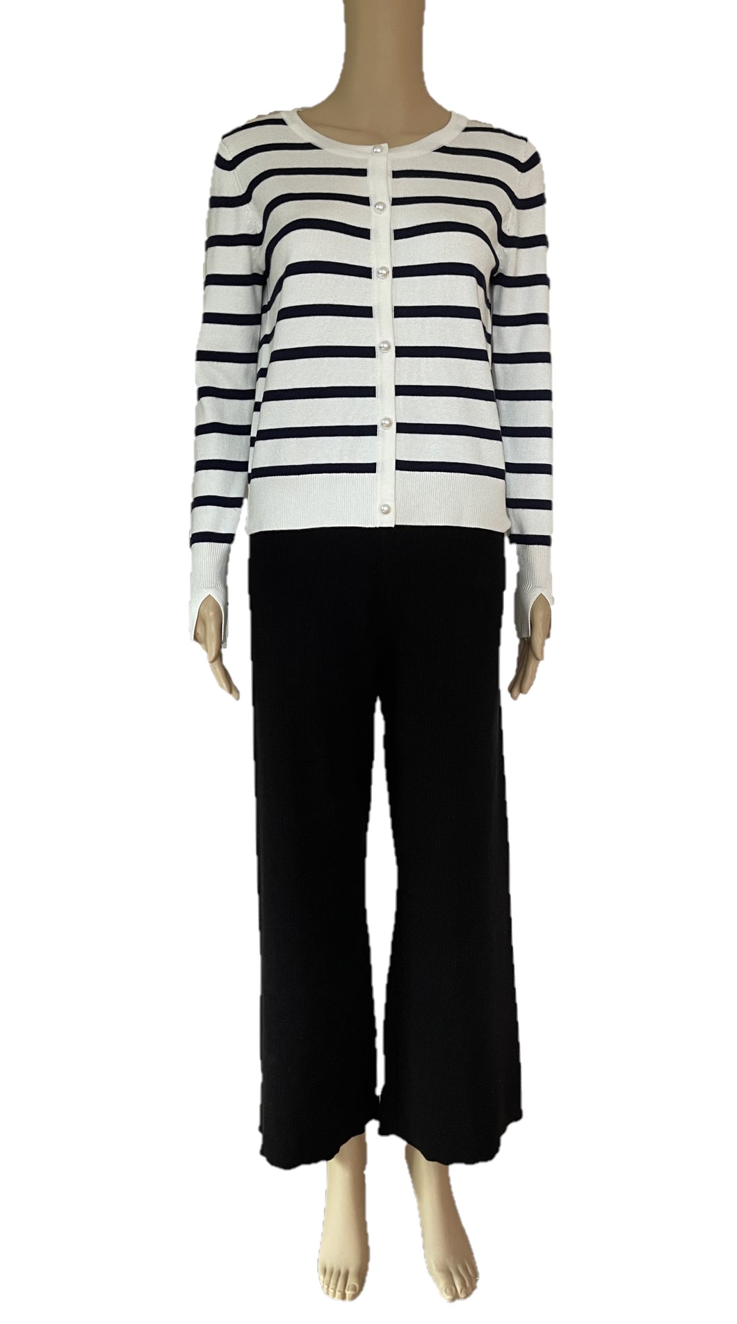 Sunny Girl Stripy Knit Cardigan White  200982M