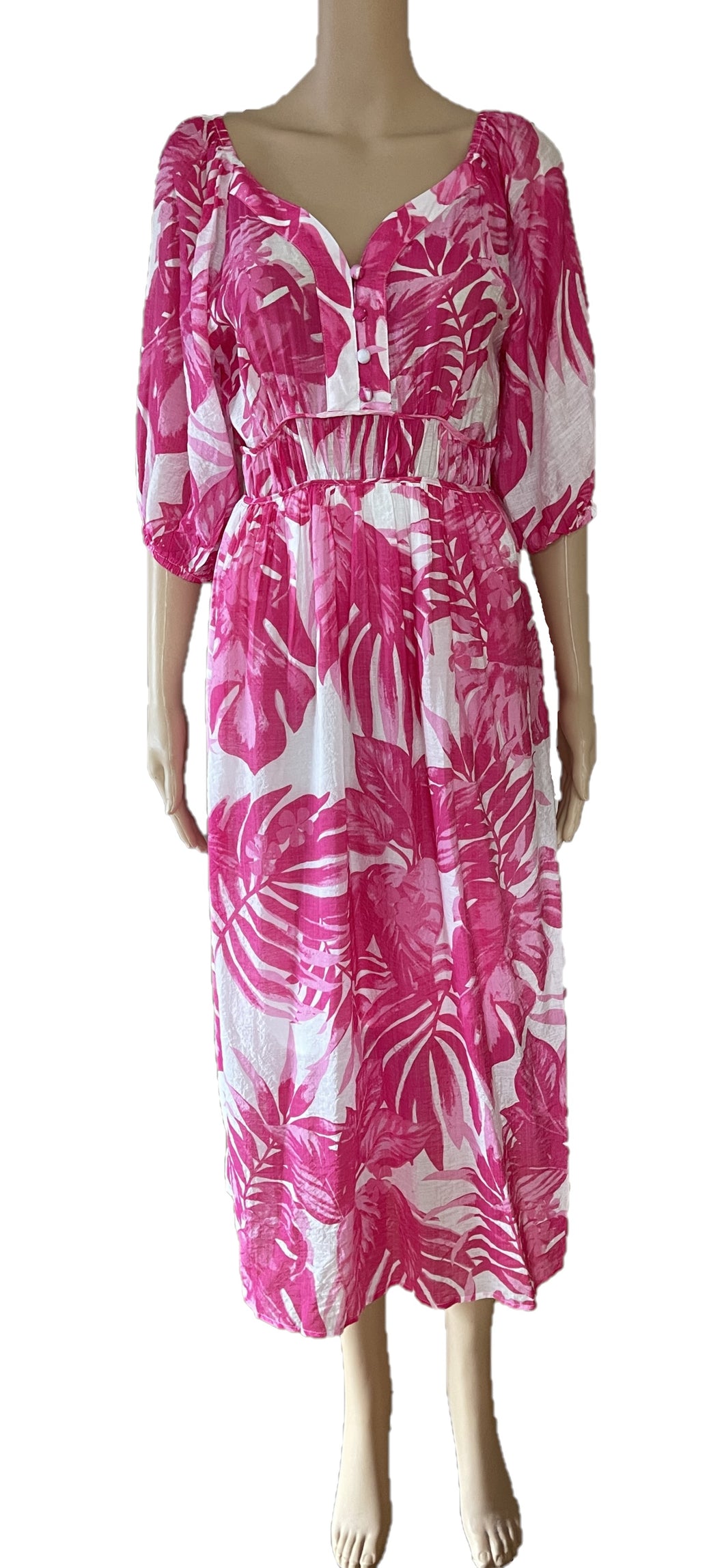 Sunny Girl hot pink prints midi dress 113559A