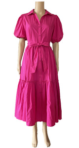 Sunny Girl Hot Pink Cotton Midi Dress
