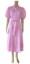 Load image into Gallery viewer, sunny girl 100% cotton pink puffy sleeves midi dress
