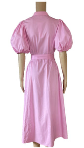 sunny girl 100% cotton pink puffy sleeves midi dress